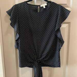 Tie-front flutter-sleeve top